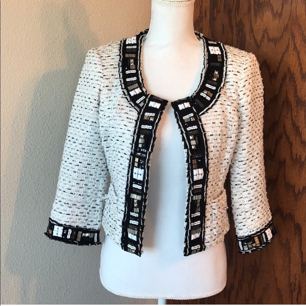 WHBM white sequined tweed blazer EUC